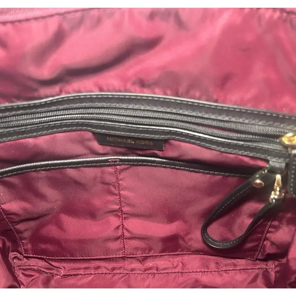 Michael Kors Kelsey Medium Nylon Tote Burgundy Gold Travel Shoulder Bag
